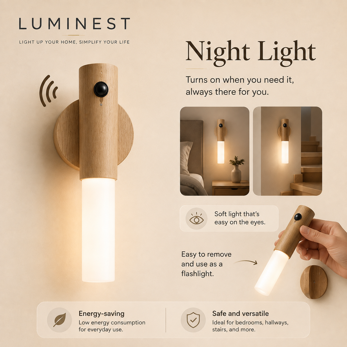 Lampara Nocturna Inteligente Con Sensor De Movimiento